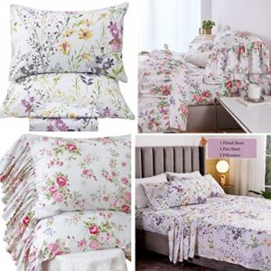 Queen’s House Romantic Floral Bed Sheet Set and Floral Pillowcases Set with Roses Bed Sheet Sets Bundle