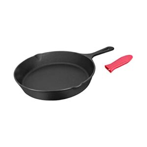 Honkyuns 10 Inch Pre-Seasoned Cast Iron Skillets Pan, Frying Pan with Silicone Heat-Resistant Handle Cover for Indoor and Outdoor Use-Grilling, Frying ,Baking and Cooking Black