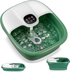 Foot Spa with Heat and Massage, Collapsible Foot Bath Spa with Heat and Massage, Foot Massager Spa with Remote Controller and A Pumice Stone, 16 Massage Rollers (Green)