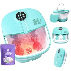 Motorized Foot Spa Bath Massager with Heat Bubbles and Vibration Massage and Jets, 16OZ Lavender Foot Soak Epsom Salt, CANGO Collapsible Foot Bath Bucket With Auto Massage Balls, Infrared,Remote -Blue