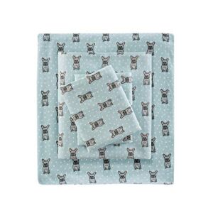 True North by Sleep Philosophy Cozy Flannel Warm 100% Cotton Sheet – Novelty Print Animals Stars Cute Ultra Soft Cold Weather Bedding Set, Twin, Aqua French Bulldog 3 Piece