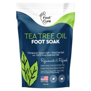 Tea Tree Oil Foot Soak with Epsom Salt – For Toenail Repair, Athletes Foot & Softens Calluses – Soothes Sore & Tired Feet, Nail Discoloration, Foot odor Scent, Spa Pedicure, Foot Care – Made in USA, 16 oz