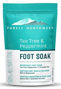 PURELY NORTHWEST-Tea Tree Oil & Peppermint Foot Soak with Epsom Salt-for Stubborn Foot Odor, Athletes Foot Burning & Itching, Damaged Discolored Nails-A Natural Callus Remover 1 Pound
