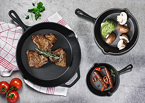 Cast Iron Skillet Set, ProFire Set of 3 Cast Iron Frying Pans 8″ + 10″ + 12″ Inch Cast Iron Skillet Seasoned Oven Safe Indoor Outdoor Use Grill, Stovetop, BBQ, Fire Broiler Grill Safe | The Storepaperoomates Retail Market - Fast Affordable Shopping