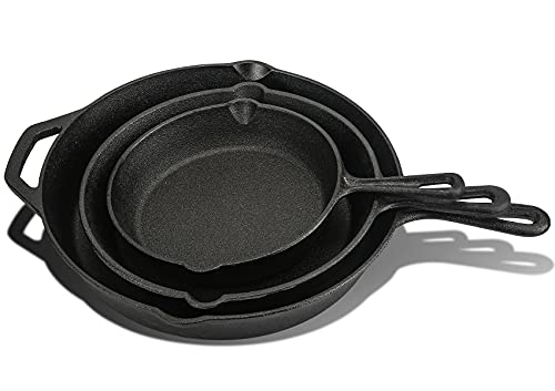Cast Iron Skillet Set, ProFire Set of 3 Cast Iron Frying Pans 8″ + 10″ + 12″ Inch Cast Iron Skillet Seasoned Oven Safe Indoor Outdoor Use Grill, Stovetop, BBQ, Fire Broiler Grill Safe | The Storepaperoomates Retail Market - Fast Affordable Shopping