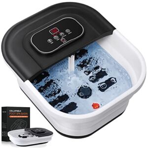 Collapsible Foot Spa Bath Massager, Pedicure Foot Bath Spa with Heat Bubbles and Massage and Jets, 95℉-118℉ Heated Foot Soak Tub Feet Soaker with 8 Massaging Rollers, Black
