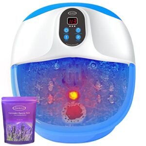 Foot Spa Bath Massager with Heat and Bubble Jet, Pedicure Foot Spa with 24 Shiatus Rollers for Foot Bath, TimeRelish Foot Soak Tub with Vibration, Pumice Stone and LED Screen – Blue