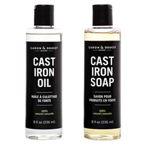 Caron & Doucet – Cast Iron Cleaning & Conditioning Set: Seasoning Oil & Cleaning Soap | 100% Plant-Based & Best for Cleaning Care, Washing, Restoring & Seasoning Cast Iron Skillets, Pans & Grills!