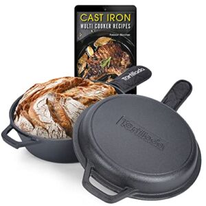 Tortillada – Cast Iron Skillet (10 inch) & Pot | Dutch Oven (3.5 Quart) | Preseasoned Cast Iron  Combo Cooker + Handle Holder + E-Book with 50 Recipes, Kitchen Cookware