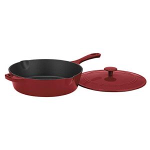 Cuisinart Chef’s Classic Enameled Cast Iron 12-Inch Chicken Fryer with Cover, Cardinal Red