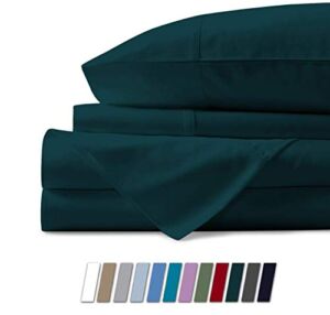 BlueClans 100% Egyptian Cotton Bed Sheets 1000 Thread Count 17 Inch Deep Pocket 4 Pc Sheet Set Soft Solid Luxury Hotel Bedding – Flat Bedsheet , Fitted Sheet & 2 Pillowcases – King , Teal