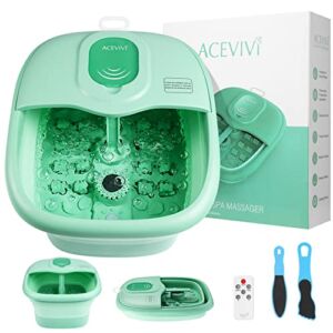 ACEVIVI Collapsible Foot Spa Bath Massager with Heat, Temperature Control, Bubbles, Pedicure Foot Soaker Tub with Pumice Stone and Foot File, Foot Soaking Bath Basin for Feet Relief(Aqua Green)