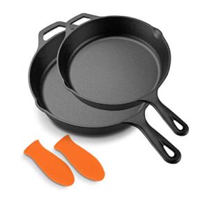 NutriChef 10″ & 12″ Kitchen Frying Nonstick Cookware Set w/Drip Spout Pre-Seasoned Cast Iron Skillet Pans, 10 inch – 12 inch, Ceramic