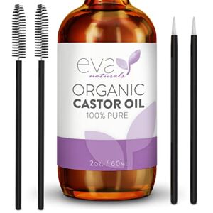 Eva Naturals Organic Castor Oil (60ml) – Promotes Hair, Eyebrow and Eyelash Growth – Diminishes Wrinkles and Signs of Aging – Hydrates and Nourishes Skin – 100% Pure – Cold Pressed, Premium Quality