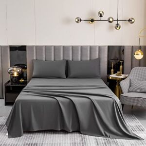 Bedlifes 100% Cotton Sheets Queen Size-600 Thread Count Luxury Series Bed Sheet Set-Super Soft Breathable Silky Smooth,16″ Deep Pocket-4 Pieces(Queen Dark Grey)