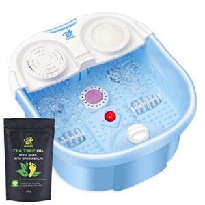 CANGO Foot Spa Bath Massager with Heat Bubbles and Massage and Jets, Tea Tree Oil Foot Soak Epsom Salt, Foot Soaker with Infrared Relieve Stress, 4 Massage Rollers, Pumice Stone, Medicine Box