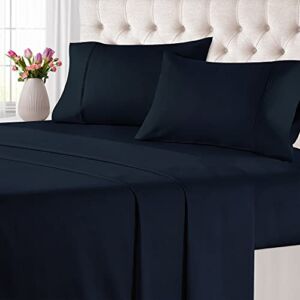 TRIDENT Full Sheets Set 100% Egyptian Cotton Bed Sheets 4-Piece Set Bedding Sheets and Pillowcases -Eco Friendly-Superior Softness-16.5 Inch Deep Pocket-Sateen Full Size Sheets-Navy