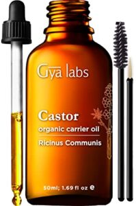 Gya Labs USDA Castor Oil Organic (1.7 fl oz with Eyelash Kit) – 100% Pure, Cold Pressed, Unrefined, Hexane Free Carrier Oil for Eyelashes, Eyebrows, Hair Growth & Moisturizing Skin