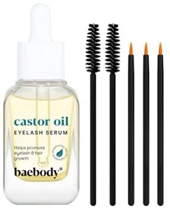 Baebody Castor Oil Eyelash and Eyebrow Growth Serum with Treatment Applicator Kit, 1 Ounce