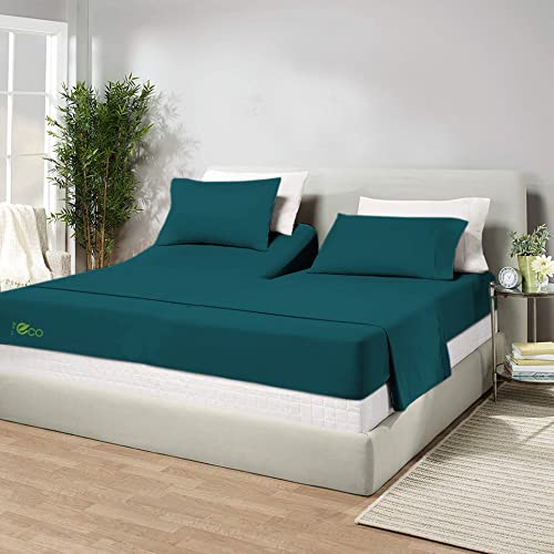 Pure Eco Top Split Queen Sheet Set for Adjustable Beds – 600 Thread Count -100% Egyptian Cotton 4Pcs Bed Sheets, Fits Upto 18” inch Deep Pockets- 39″ Split Down from The Top, Teal Green Color | The Storepaperoomates Retail Market - Fast Affordable Shopping