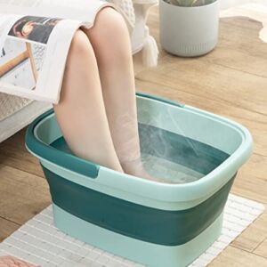 15L Collapsible Foot Soak Tub with Handle Feet Soaking Tub Pedicure Spa Foot Bath Basin with Massaging Acupoints Multifunction Buckets for Cleaning Mop, Camping,Foldable Laundry Basket (Green)