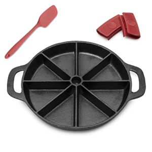 GLOCHYRA Cast iron Cornbread Pan – Wedge Scone Pan for baking – Pre-seasoned Cornbread skillet with dividers 8 section – Completes with silicone handle holder, Spatula