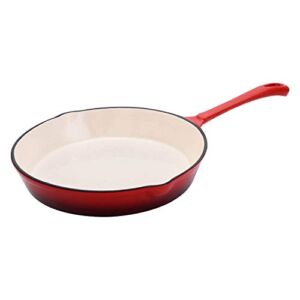 Hamilton Beach 10 Inch Enameled Coated Solid Cast Iron Frying Pan Skillet, Red