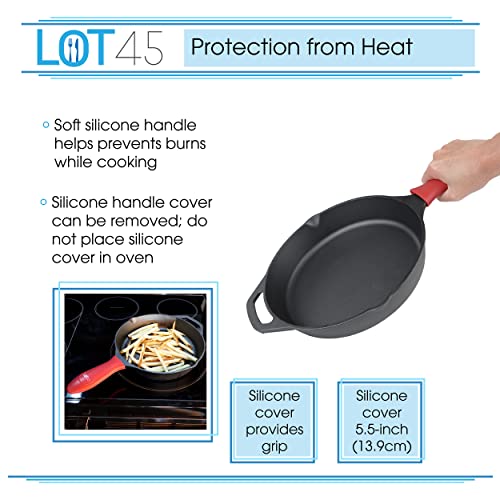 Lot45 Cast Iron Skillet with Silicone Handle Cover – 10in Cooking Round Cookware Frying Pan for Camping with Pot Holder | The Storepaperoomates Retail Market - Fast Affordable Shopping