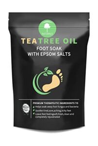 Tea Tree Oil Foot Soak with Epsom Salt – Foot Spa Pedicure for Soothing Athletes’ Feet, Toenail Epair, Nail Discoloration, Stubborn Foot Odor and Itchiness, Foot Care -16 oz