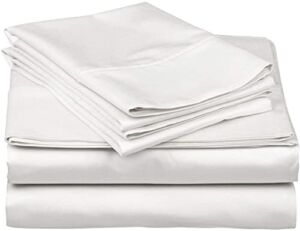 White/California King Size 4 Pcs Solidd Sheet Set 100% Egyptian Cotton 400 TC Super Soft 1 Fitted Sheet with 16″ Deep 1 Flat Sheet 2 Pillow Cases