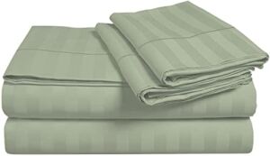 Twin XL Size Sage Stripe 4 Piece Sheet Set & Pillowcases Set 800 Thread Count Soft and Sateen Weave Fits Mattress Perfectly Up to 18” Deep Pocket 100% Long Staple Egyptian Cotton Sheets
