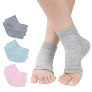 Vented Moisturizing Gel Heel Socks, 3 Pairs Toeless Spa Sock for Foot Care Treatment, Cracked Heels, Dry Feet, Foot Calluses (Gray, Green, Pink)