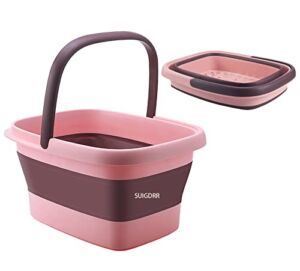 Collapsible Foot Soak Tub with Handle,Foot Bath Basin Tool Feet Soaking Pedicure Spa with Foot Massage Acupoint for Washing can Portable Save Space(Pink & Brown)