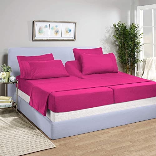 Split Queen Size, Sheet Set for Adjustable Beds – Hot Pink Solid, 800-TC 100% Egyptian Cotton, Sateen Weave Comfortable – 5 Piece Set, 20″ to 24” Inch Deep Pocket with All Around Elastic | The Storepaperoomates Retail Market - Fast Affordable Shopping