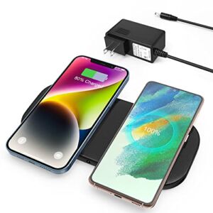 ZealSound Wireless Charging Pad, 15W Max Wireless Charger with DC Adapter for Multiple Devices, Dual Fast Chargers Station Ultra Slim PU Leather Mat for Qi-Enabled Phones and New AirPod Pro (Black)