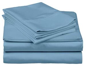 JBD LINEN 1000-Thread Count Egyptian Cotton Bedding Set, King 76″ X 80″, 1 Piece Flat + Fitted 16 Inch Deep Pocket + 2 Piece Pillow Case, 4 Piece Sheet Set Light Blue Solid