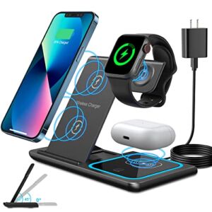 MAXFOX Wireless Charger 3 in 1, 18W Foldable Charging Station Compatible with iPhone 14 13 12 11/Plus/Pro/Pro Max/XR/XS/X/8+, iWatch Ultra 8 7 6 SE 5 4 3, Airpods with Adapter