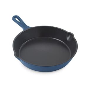Zakarian by Dash 9.5″ Nonstick Cast Iron Skillet with Pour Spouts for Searing, Baking, Grilling, Roasting and More – Blue