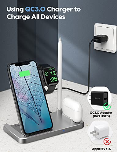 4 in 1 Wireless Charging Station,2021 Upgraded Fast Charging Dock Stand for iWatch Series 7/6/SE/5/4/3/2, AirPods & Pencil, Compatible with iPhone13/12Pro/11/XS/XR/8/Samsung | The Storepaperoomates Retail Market - Fast Affordable Shopping