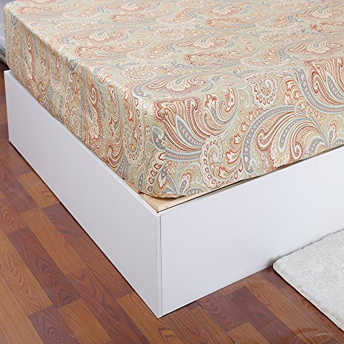 Softta Luxury Boho Full Size Paisley Pattern Bedding Design Chic 3Pcs Fitted Sheet w 2 Pillowcase Perfectly Wrapped Mattress 100% Egyptian Cotton Khaki | The Storepaperoomates Retail Market - Fast Affordable Shopping