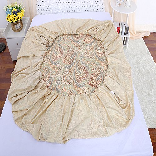 Softta Luxury Boho Full Size Paisley Pattern Bedding Design Chic 3Pcs Fitted Sheet w 2 Pillowcase Perfectly Wrapped Mattress 100% Egyptian Cotton Khaki | The Storepaperoomates Retail Market - Fast Affordable Shopping