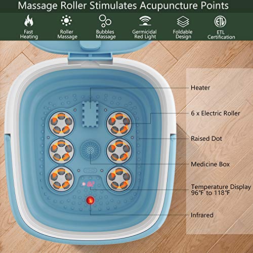 Giantex Foot Spa/Bath Massager Collapsible 6 in 1, Heat, Bubbles, 6 Motorized Shiatsu Rollers, Time & Temperature Settings, Pedicure Tub Bath w/Folding Cover, Feet Salon Tub (Blue) | The Storepaperoomates Retail Market - Fast Affordable Shopping