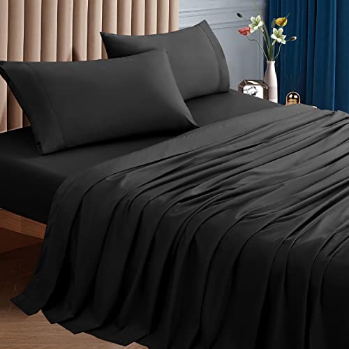 SONORO KATE 1000 Thread Count Bed Sheet Set 100% Egyptian Cotton Full Size Sheet,Luxury Hotel Fits Mattress Up to 18 inches Deep Pocket,Soft & Silky Sateen Weave Sheets (Full, Black) | The Storepaperoomates Retail Market - Fast Affordable Shopping