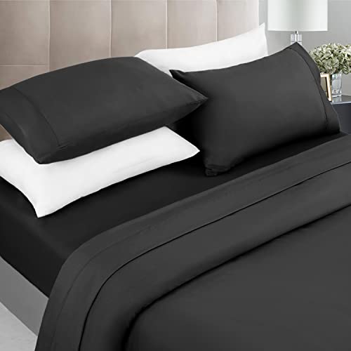 SONORO KATE 1000 Thread Count Bed Sheet Set 100% Egyptian Cotton Full Size Sheet,Luxury Hotel Fits Mattress Up to 18 inches Deep Pocket,Soft & Silky Sateen Weave Sheets (Full, Black) | The Storepaperoomates Retail Market - Fast Affordable Shopping