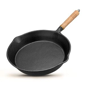 Healthy Choices 9″ Cast Iron Skillet, Detachable Wooden Handle, Pre-Seasoned Cast Iron Skillets, Cast Iron Cookware for Thanksgiving, Cast Iron Pan for Frying, BBQ Safe Pans, Stovetop, Induction Safe