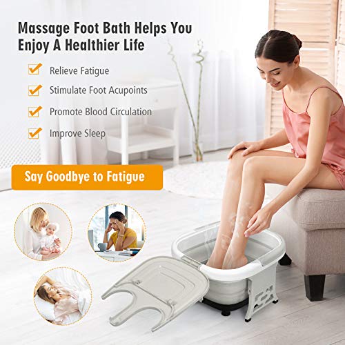 COSTWAY Foot Spa Bath Massager, Collapsible Feet Salon Tub with Adjustable Heating Temperature & Electric Roller, Remote Control for Easy Operation, Infrared Lights, Bubbles Function | The Storepaperoomates Retail Market - Fast Affordable Shopping