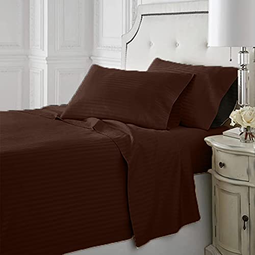 comfo 4pc Stripe Sheet Set Bed Sheet 100% Egyptian Cotton, 800 Thread Count -up to 12 Inch Deep Pocket Striped Sheets with 2 Pillowcases Luxury Bedding ( Queen Size,Chocolate ) | The Storepaperoomates Retail Market - Fast Affordable Shopping