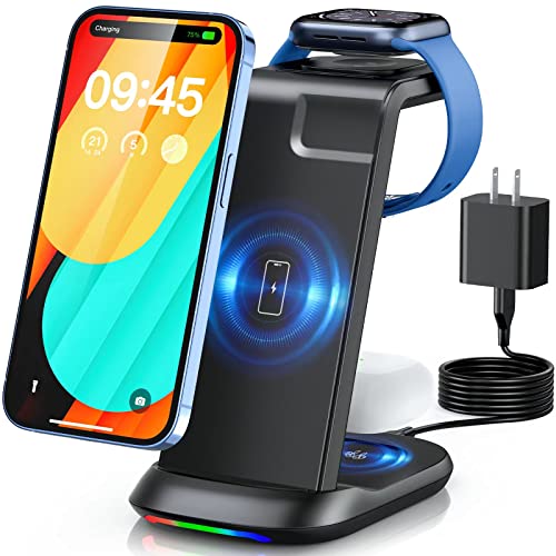 Wireless Charging Station,3 in 1 Fast Charger Stand Compatible with iPhone 14/13/12/11 Pro Max/X/Xs Max/8/8 Plus, iWatch Series ultra/8/7/6/5/SE/4/3/2, AirPods 3/2/pro/pro 2 (Adapter Included) | The Storepaperoomates Retail Market - Fast Affordable Shopping