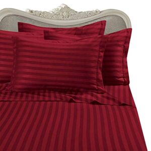 Luxurious 800-Thread-Count Egyptian Cotton 800TC Sheet Set, Queen, Red Damask Stripe 800 TC