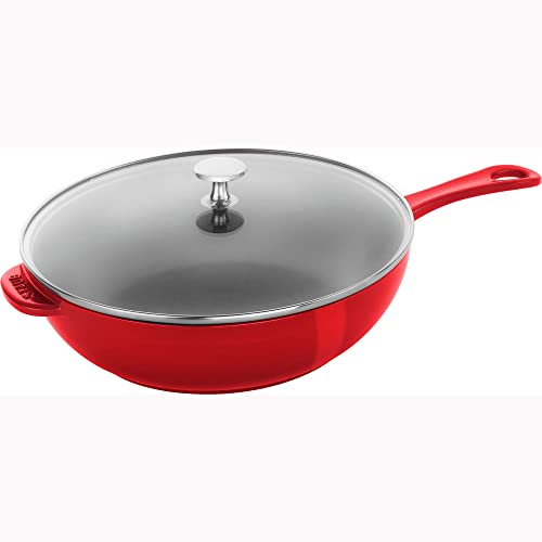STAUB Cast Iron Pan with Lid 10-inch, 2.9 Quart Serves 2-3, Fry Pan, Cast Iron Skillet, Wok, Made in France, Cherry | The Storepaperoomates Retail Market - Fast Affordable Shopping